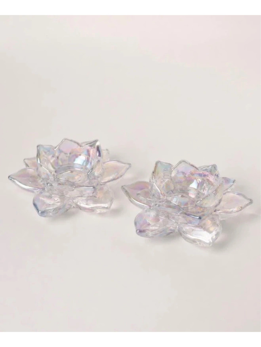 Set of 2 Iridescent Glass Lotus Flower Candle Holders